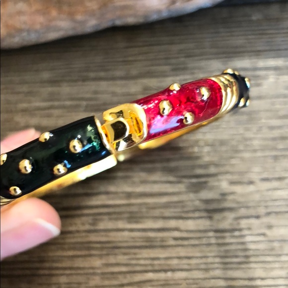 Vintage Goldtone Bracelet Red, Navy, Green Enamel - Picture 8 of 13